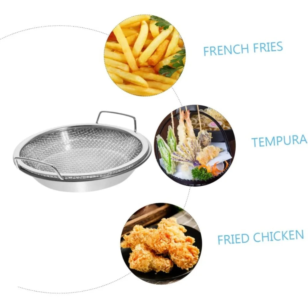 Heavy-Duty Stainless Steel Frying Rack with Tray – Foldable Metal Mesh Oil Draining Basket, Dishwasher-Safe Kitchen Cooking Tool