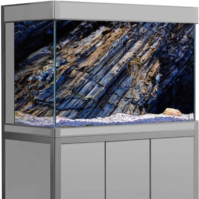 3D Black Stone Aquarium Background Poster – HD Rock-Effect Self-Adhesive Fish Tank Wallpaper for Realistic Aquascape & Underwater Decor