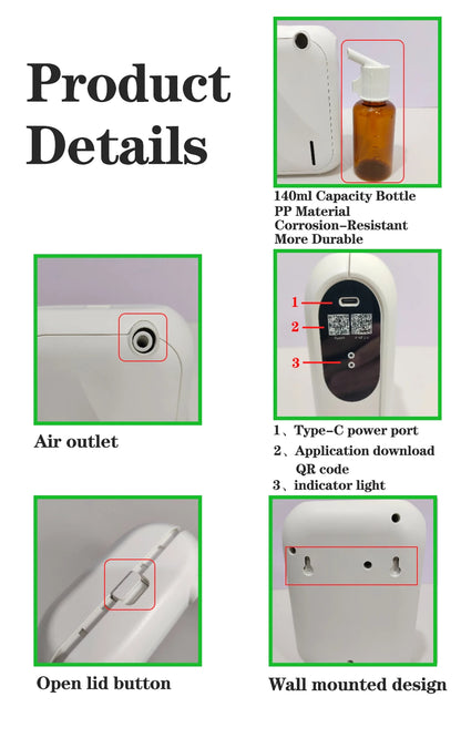 Diffuseur d'arômes – Machine à parfum couvrant 200 m³, diffuseur de parfum intelligent avec contrôle via application Bluetooth, distributeur d'huiles essentielles pour la maison, le bureau et la purification de l'air intérieur