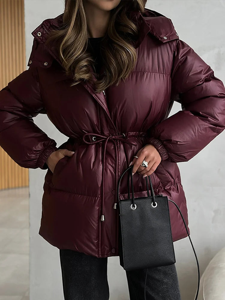 Women's 2026 Winter Puffer Jacket Solid Color Quilted Water-Resistant Coat with Zipper and Drawstring, Loose Fit Warm Casual Outerwear for Fall and Winter