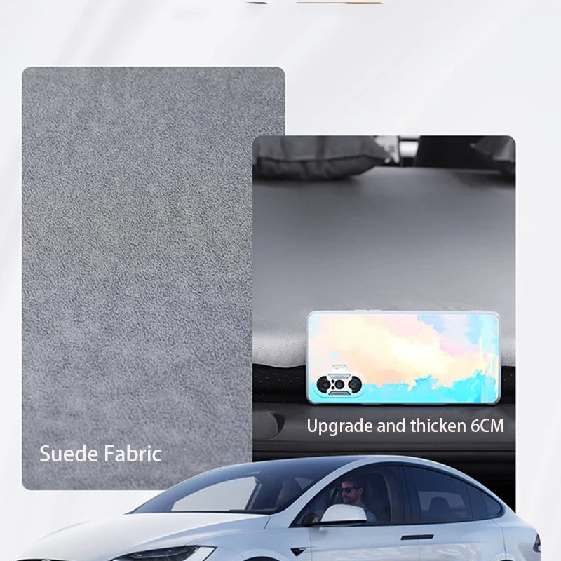 Matelas pneumatique gonflable pour Tesla Model 3 et Model Y (2017–2026) – Lit de voyage en daim pour le camping, les road trips et les aventures en plein air