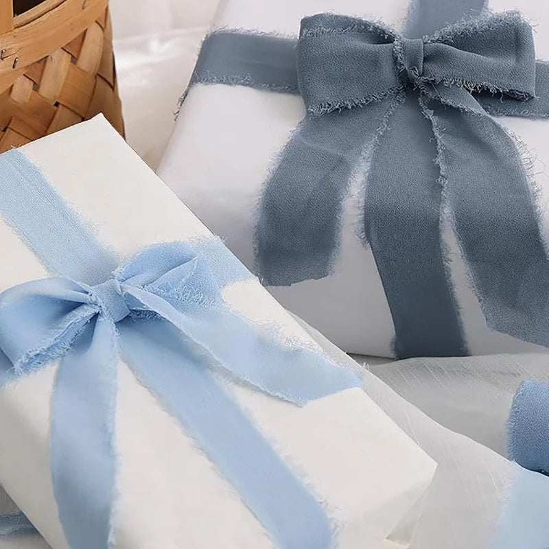 Ruban de soie en mousseline effilochée de 5 m – Ruban fait main déchiré pour bouquet de mariage et emballage cadeau