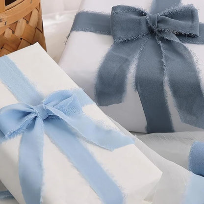 Ruban de soie en mousseline effilochée de 5 m – Ruban fait main déchiré pour bouquet de mariage et emballage cadeau