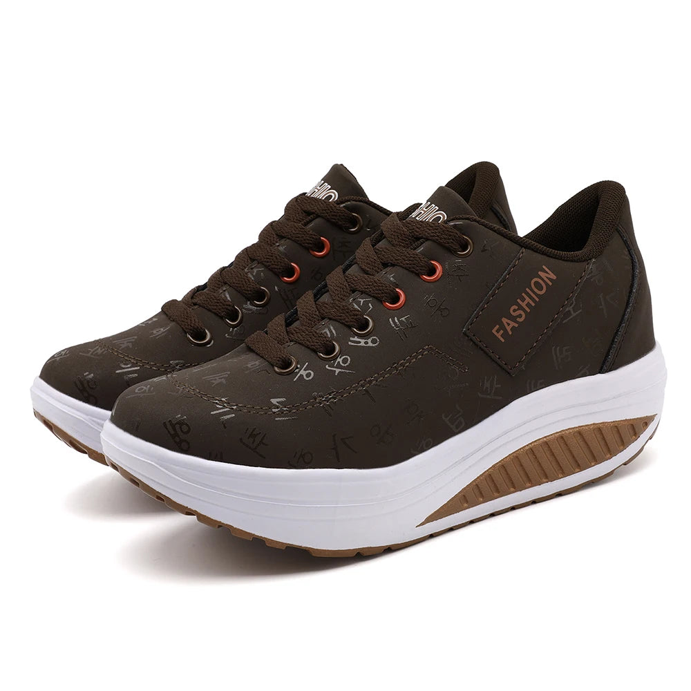 Zapatillas deportivas de mujer con cuña – Calzado deportivo casual transpirable con cordones, suela gruesa, zapatos cómodos para caminar