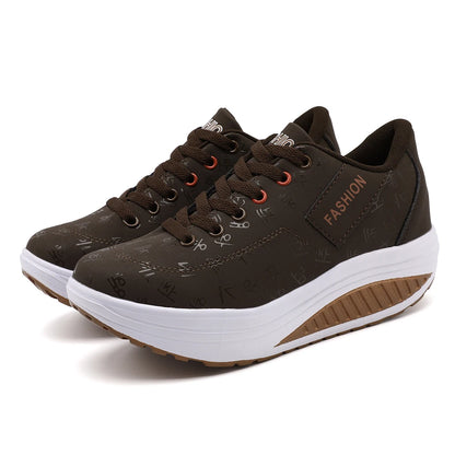 Zapatillas deportivas de mujer con cuña – Calzado deportivo casual transpirable con cordones, suela gruesa, zapatos cómodos para caminar