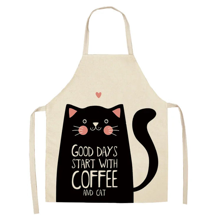 Cute Cartoon Cat Kitchen Apron – Linen Baking & Cooking Apron for Women, Men & Kids, Kitchen Accessories