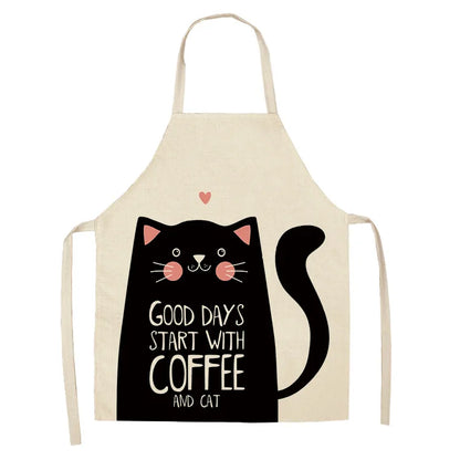 Cute Cartoon Cat Kitchen Apron – Linen Baking & Cooking Apron for Women, Men & Kids, Kitchen Accessories