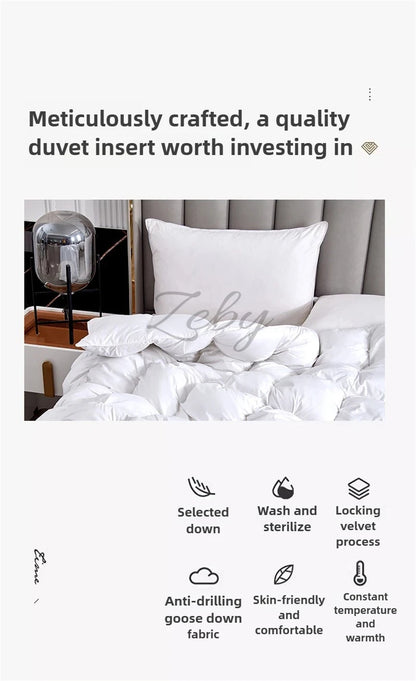 Edredón de lujo 100% plumón de ganso blanco – Duvet ligero y cálido de invierno con diseño plisado