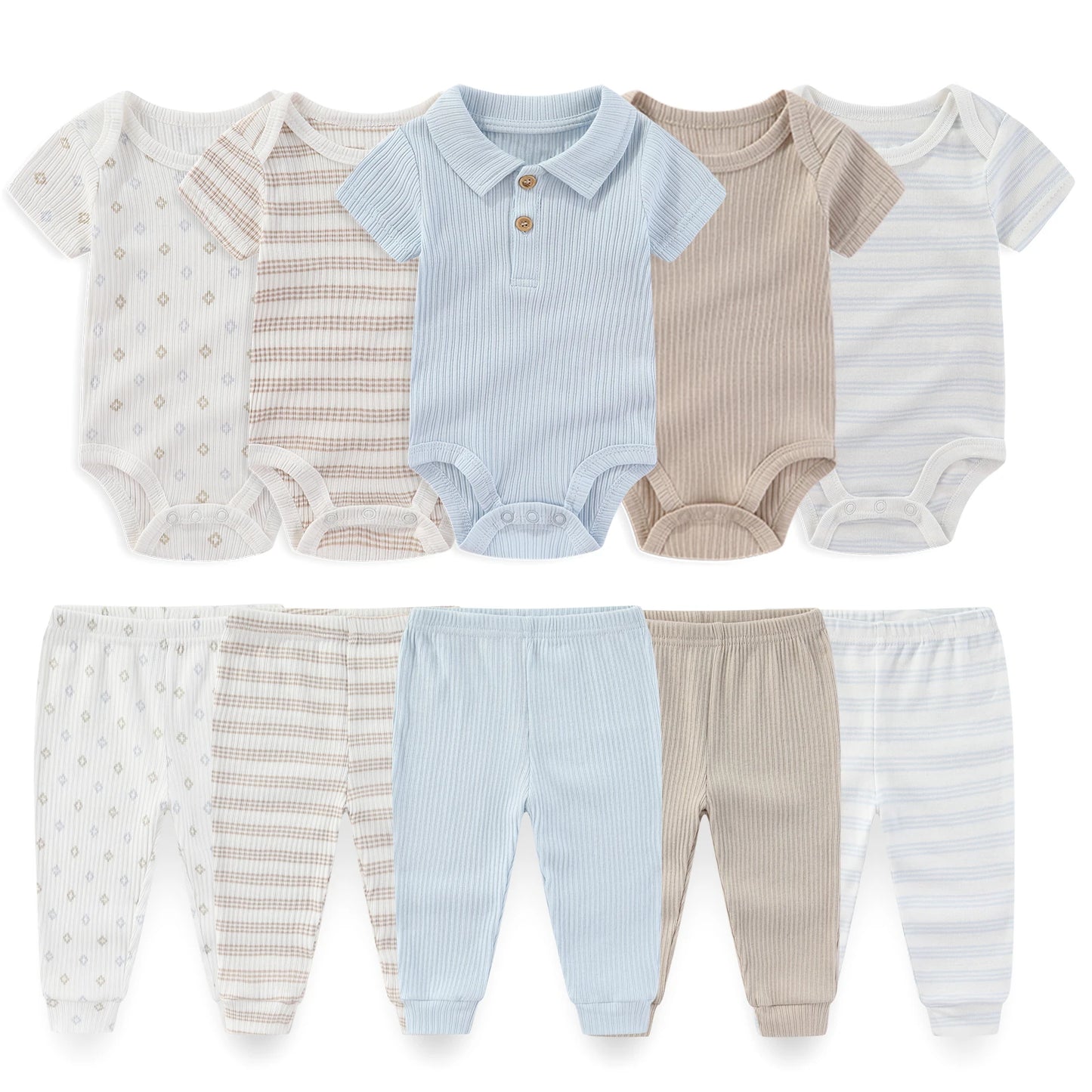 Kiddiezoom 10PCS Baby Clothing Set – Unisex Newborn Bodysuits & Pants, Soft Four-Season Infant Outfit for Baby Boys & Girls