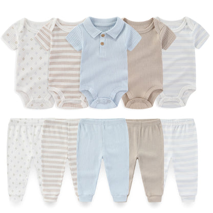 Kiddiezoom 10PCS Baby Clothing Set – Unisex Newborn Bodysuits & Pants, Soft Four-Season Infant Outfit for Baby Boys & Girls