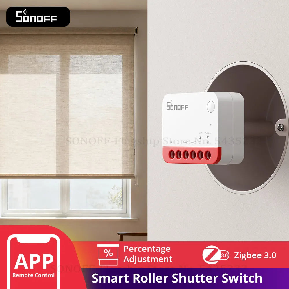 SONOFF MINI-ZBRBS Zigbee Smart Roller Shutter Switch – Controlador inteligente de cortinas, módulo de motor de persianas compatible con ZigBee Hub, automatización de escenas locales e interruptor amplificador de señal para eWeLink Smart Home