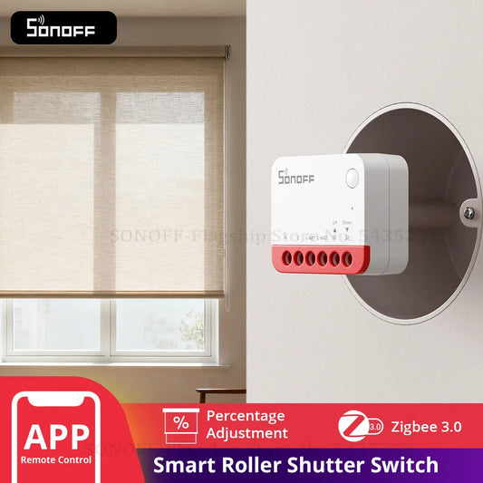 SONOFF MINI-ZBRBS Zigbee Smart Roller Shutter Switch – Controlador inteligente de cortinas, módulo de motor de persianas compatible con ZigBee Hub, automatización de escenas locales e interruptor amplificador de señal para eWeLink Smart Home