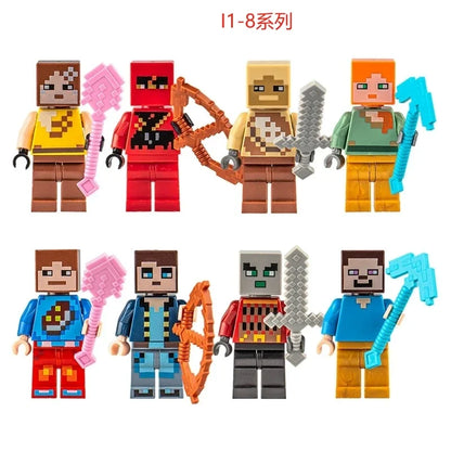 Lot de 8 mini-blocs de construction inspirés de Minecraft – Creeper, Ender Dragon, Steve, Squelette et Cheval, jouets de construction à faire soi-même, blocs de construction créatifs à collectionner pour enfants