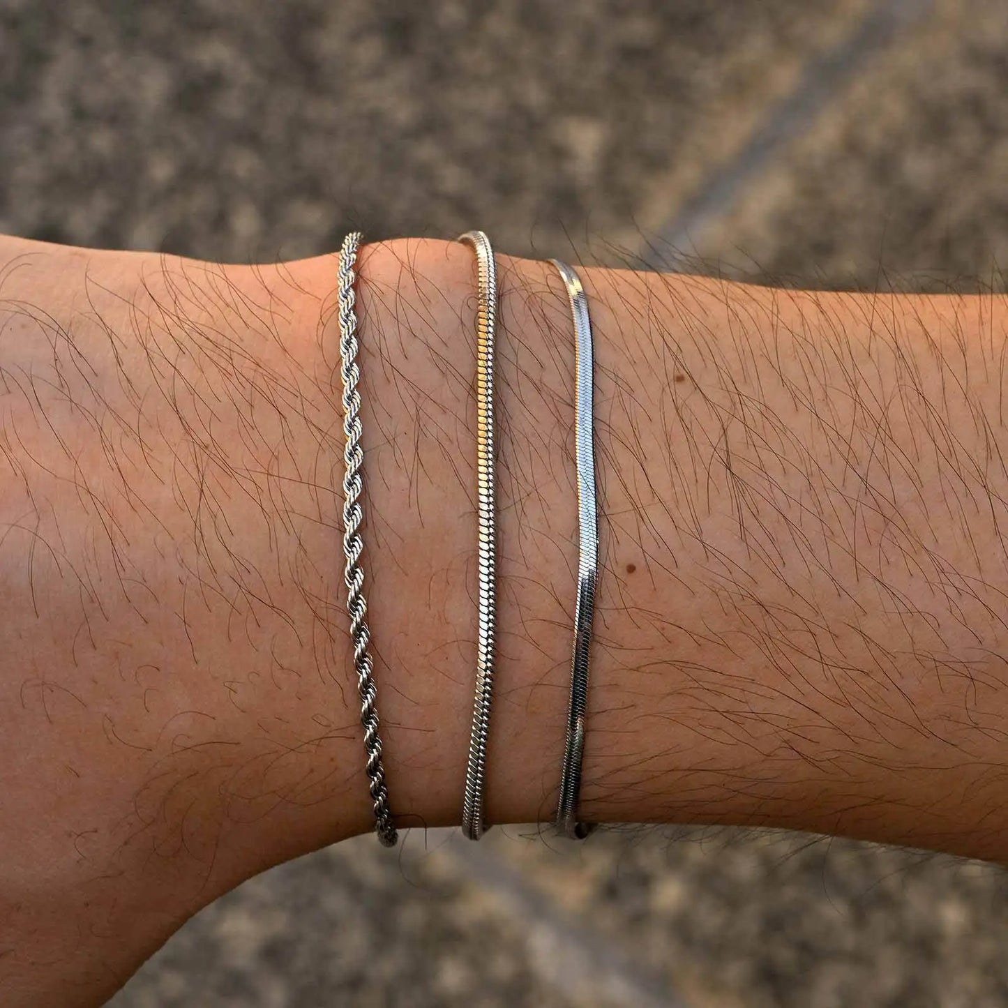 3-Piece Silver Twist Chain Bracelet Set – Never Fade Thin Chain Wristband for Men | Punk Fashion Jewelry Gift for Husband, Father & Son