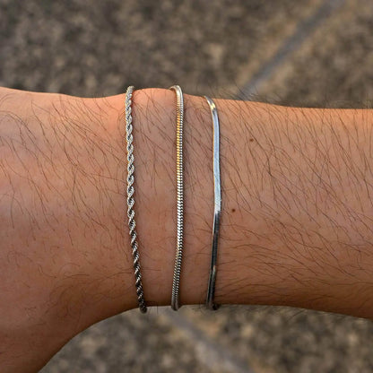 3-Piece Silver Twist Chain Bracelet Set – Never Fade Thin Chain Wristband for Men | Punk Fashion Jewelry Gift for Husband, Father & Son