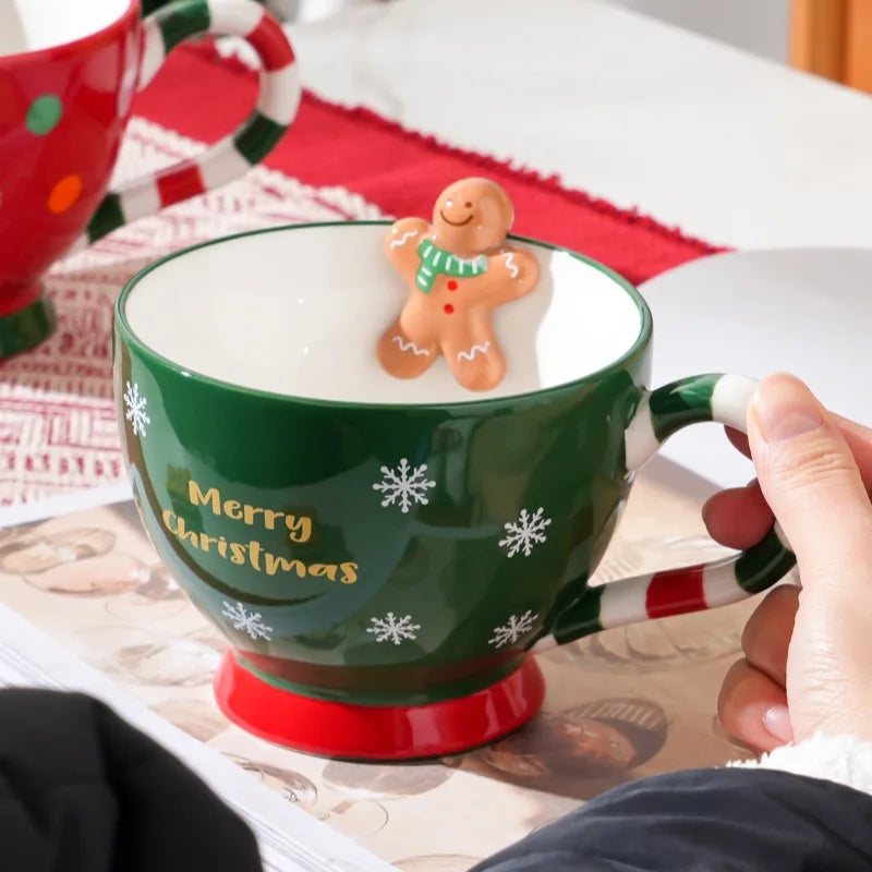 500ML Santa Claus Ceramic Mug – Embossed Cartoon Christmas Coffee & Milk Cup for Breakfast, Home & Office Holiday Gift