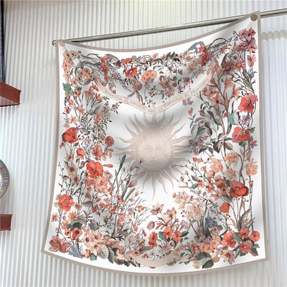 Foulard carré en soie 90 cm pour femme, motif floral, sergé de luxe, bandana, châle, hijab, cache-col, écharpe de tête