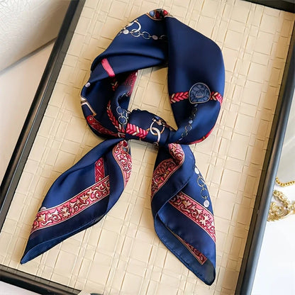 70x70CM Foulard en soie imprimé pour femme – Châle Pashmina carré tendance, tour de cou de luxe, bandeau et bandana décoratif