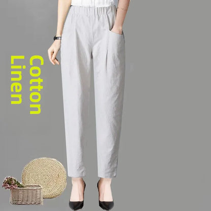 Women's Summer Cotton Harem Pants – Lightweight Loose High-Waist Cropped Trousers, Korean-Style Casual Plus Size Pants