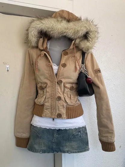 Women's Y2K Korean Retro Jacket Slim Fit Vintage Autumn Winter Coat Unique Chic Casual Outerwear Fashion Top