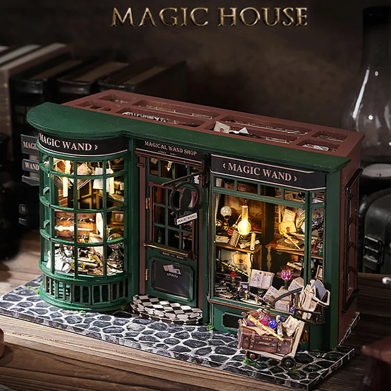 Kit DIY de casita de lectura de madera con luces LED – Artesanía en miniatura de inserción de estantería hecha a mano para decoración del hogar y regalos