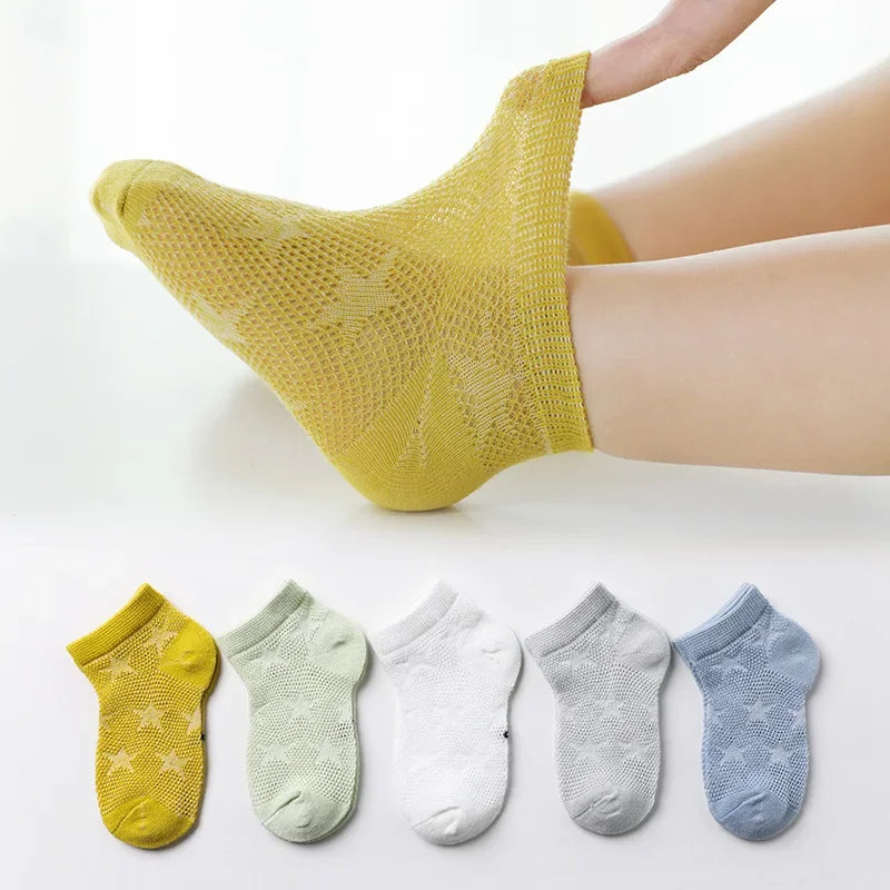 5 pares de calcetines de algodón de malla transpirables de verano suaves para niños y niñas de 1 a 12 años