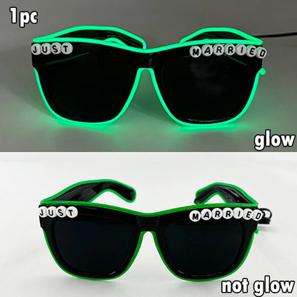 Just Married LED Heart Glasses – Light-Up EL Neon Glasses for Weddings, Engagements & Bridal Showers