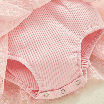 Vestido de mameluco 3D con flores para bebé – Body de malla de princesa de verano con volantes de encaje, conjunto de recién nacido con diadema a juego, ropa linda para niños para ocasiones especiales y uso diario