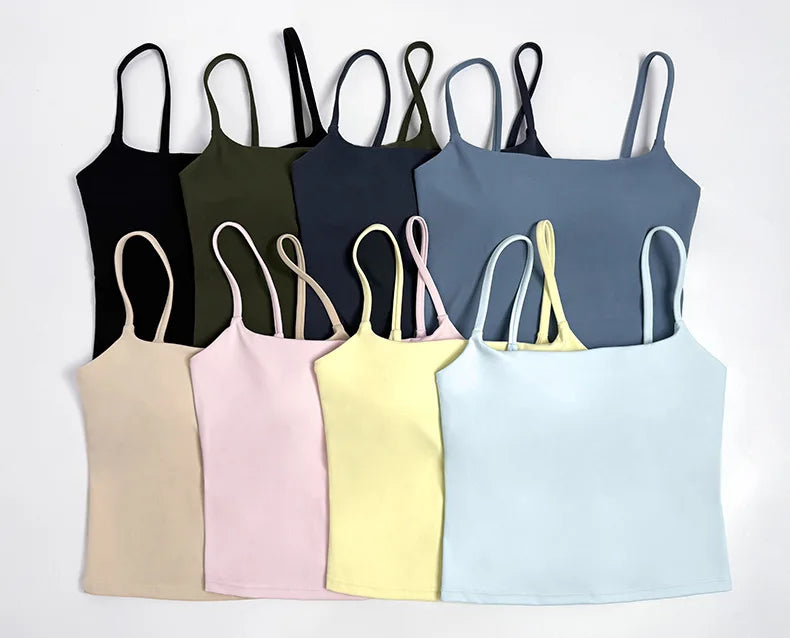 NCLAGEN Top Deportivo de Tirantes para Mujer con Sujetador Incorporado – Chaleco de Yoga con Cuello Cuadrado para Gimnasio, Correr, Fitness y Ropa Deportiva