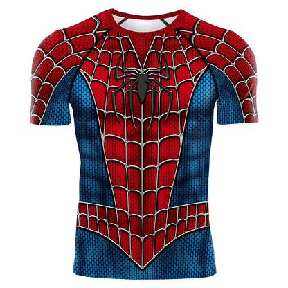 Spider-Inspired Superhero Compression Shirt for Men – Red Blue Long Sleeve Cosplay Workout Performance Top