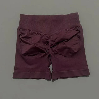 HISTELLO Pantalones cortos de yoga sin costuras de 4.5" para mujer – Pantalones cortos deportivos de talle bajo con efecto fruncido para gimnasio, fitness, correr y ropa deportiva
