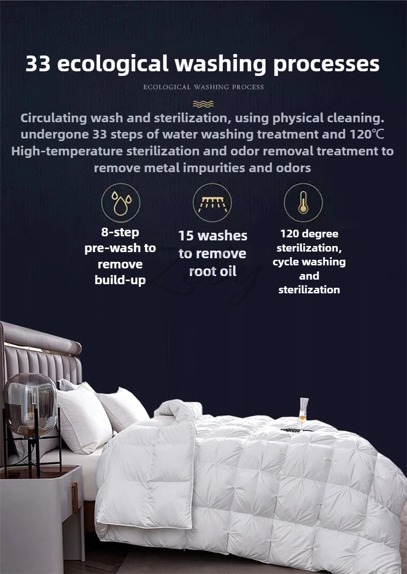 Edredón de lujo 100% plumón de ganso blanco – Duvet ligero y cálido de invierno con diseño plisado