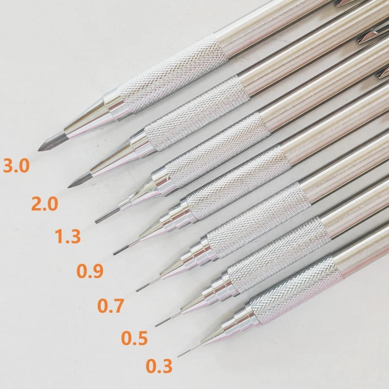 Portaminas Completamente Metálico de 0.3/0.5/0.7/0.9/1.3/2.0/3.0 mm – Lápiz de Dibujo Técnico Automático con Minas para Dibujo, Boceto, Pintura, Suministros de Oficina y Escolares