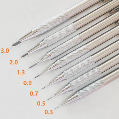 Portaminas Completamente Metálico de 0.3/0.5/0.7/0.9/1.3/2.0/3.0 mm – Lápiz de Dibujo Técnico Automático con Minas para Dibujo, Boceto, Pintura, Suministros de Oficina y Escolares