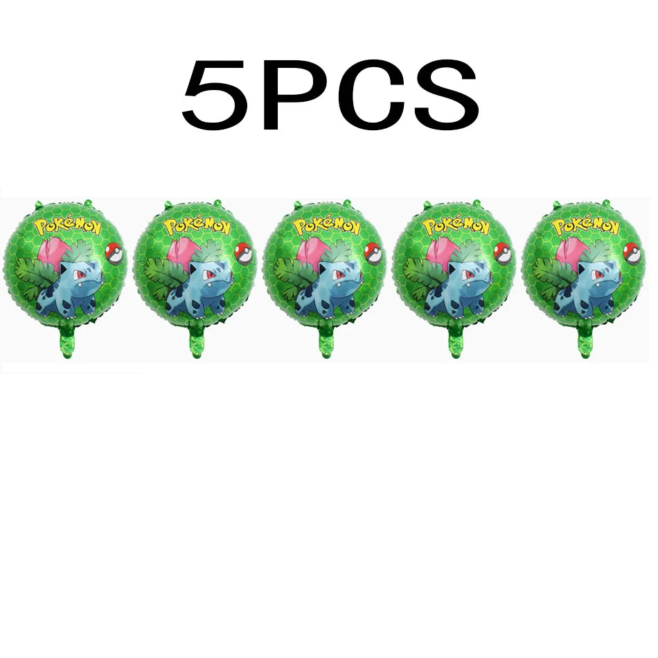 5pcs Pokémon Pokéball Aluminum Foil Balloons – Cute Helium Air Balloons for Boys & Girls Birthday Party & Baby Shower Decorations