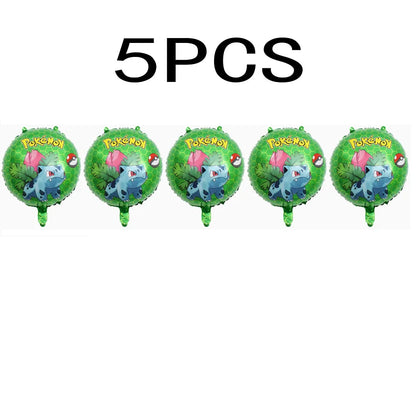 5pcs Pokémon Pokéball Aluminum Foil Balloons – Cute Helium Air Balloons for Boys & Girls Birthday Party & Baby Shower Decorations