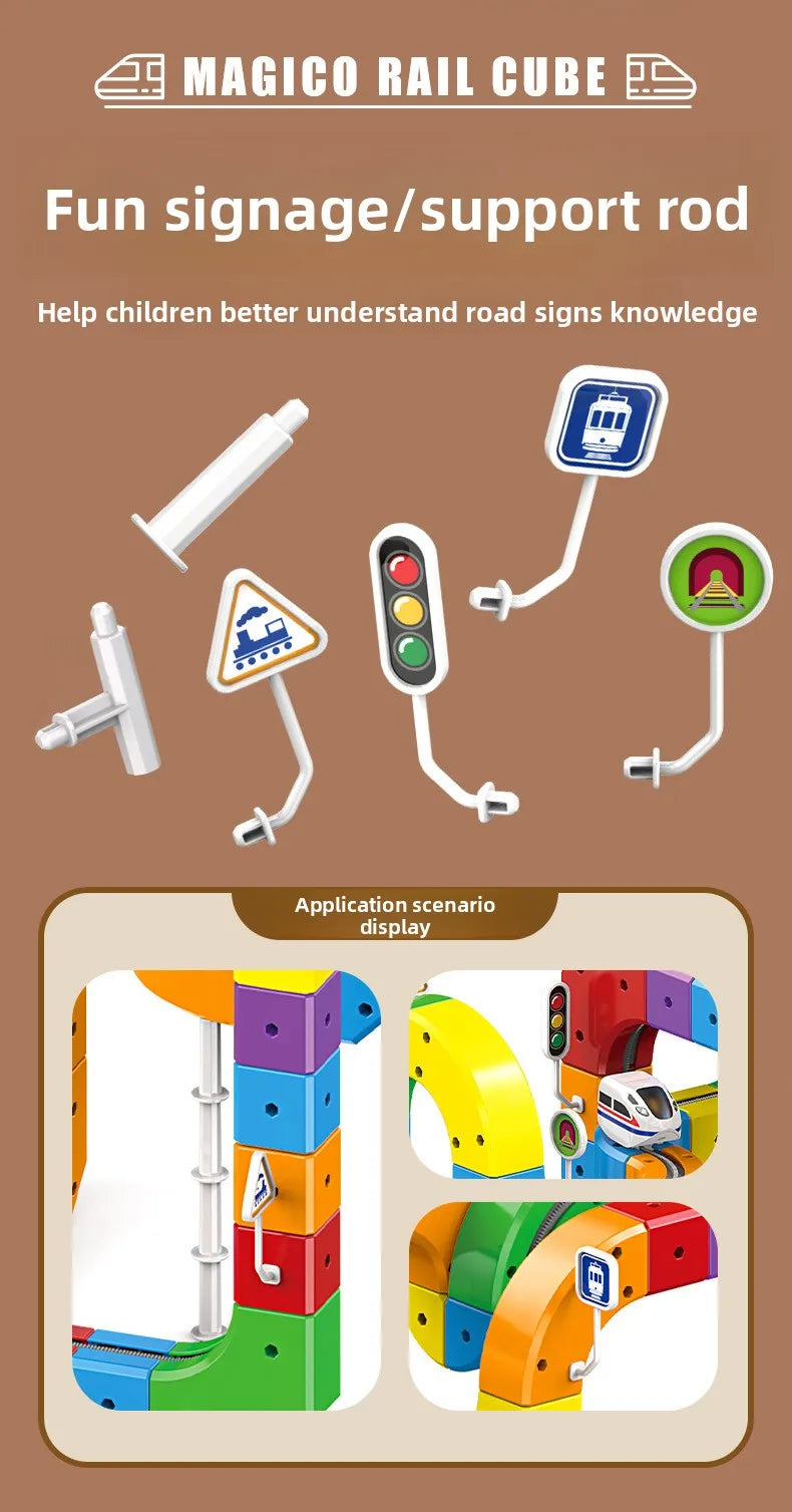 Ensemble de construction de train magique – Jouet de labyrinthe de voiture de rail magnétique électrique pour enfants, cadeau éducatif STEM