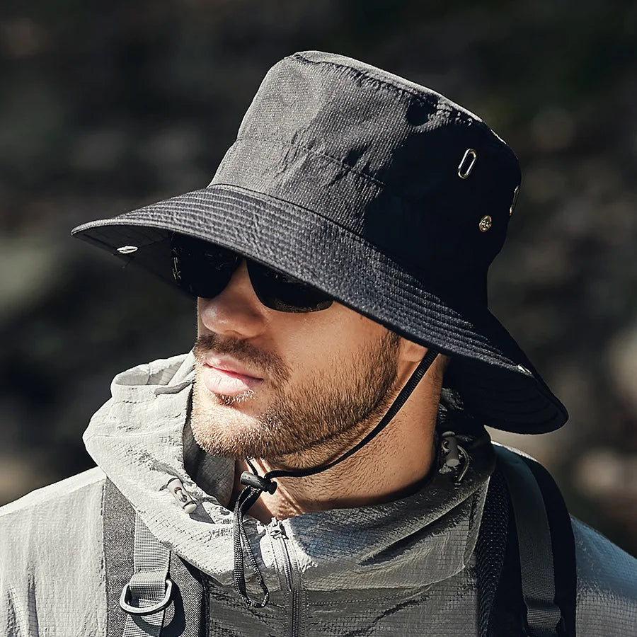 Men's Summer Wide Brim Bucket Hat – Waterproof UV Protection Fisherman Sun Hat for Hiking, Fishing, Climbing & Outdoor Activities