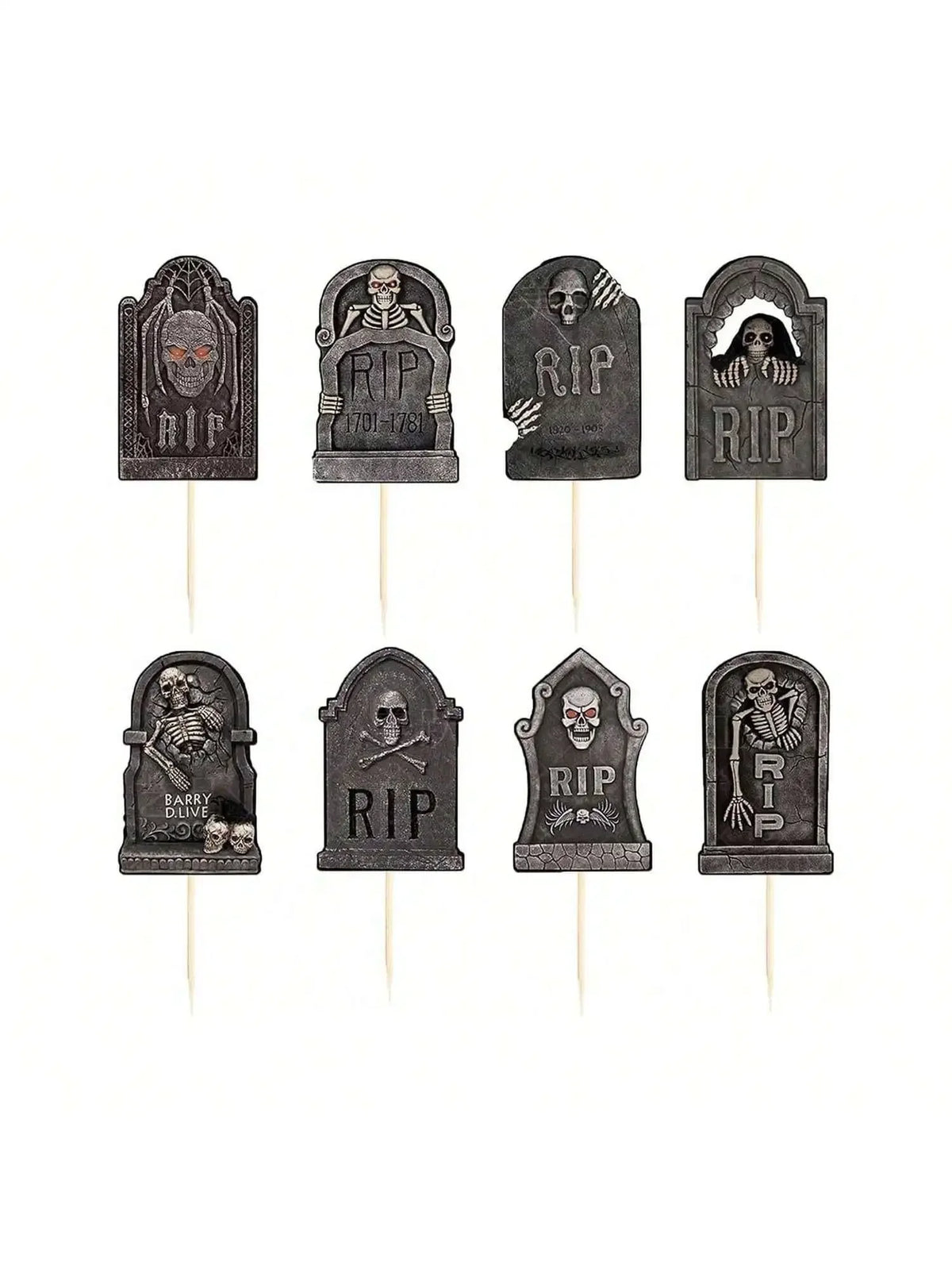 Multi-Piece Halloween Cupcake Toppers – Tombstone & Graveyard Cake Decorations with Novelty Mini Shovel Spoons for Halloween Parties