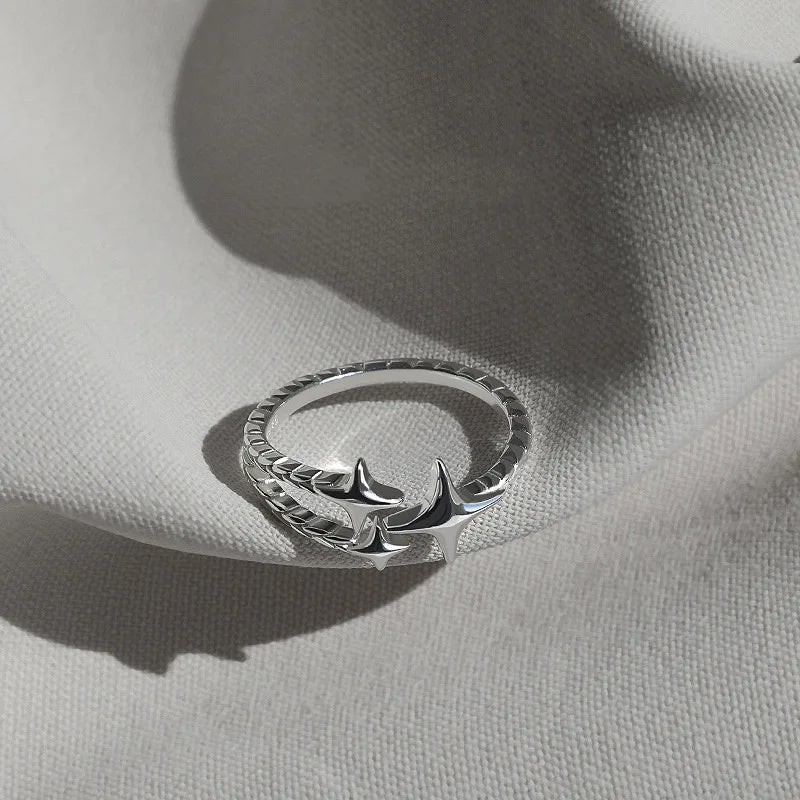 Anillo Ajustable Vintage Cruz y Estrella Irregular – Anillo Abierto Gótico Punk Plateado para Pareja, Hombre y Mujer | Joyería de Regalo Y2K E-Girl