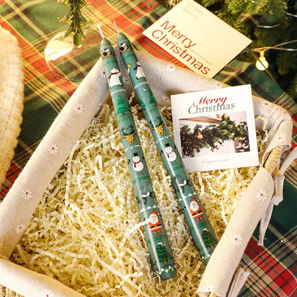 2PCS 10-Inch Christmas Candles – Tall Unscented Xmas Cartoon Candles with Holders, Winter Holiday Table & Home Decor