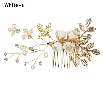 Luxury Floral Bridal Hair Comb with Gold Leaves – Crystal Wedding Hair Accessory for Brides & Prom