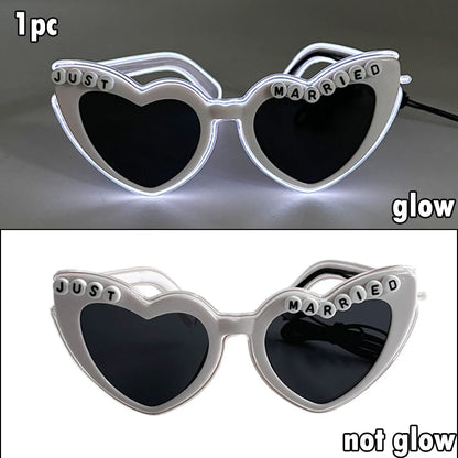 Just Married LED Heart Glasses – Light-Up EL Neon Glasses for Weddings, Engagements & Bridal Showers