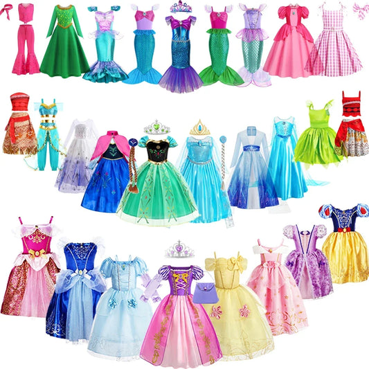 Girls’ Princess Costume Dress – Mermaid, Elsa, Cinderella & Rapunzel Cosplay Dress-Up Outfit for Birthday Parties, 4–10 Years