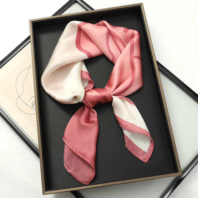 70x70CM Foulard en soie imprimé pour femme – Châle Pashmina carré tendance, tour de cou de luxe, bandeau et bandana décoratif
