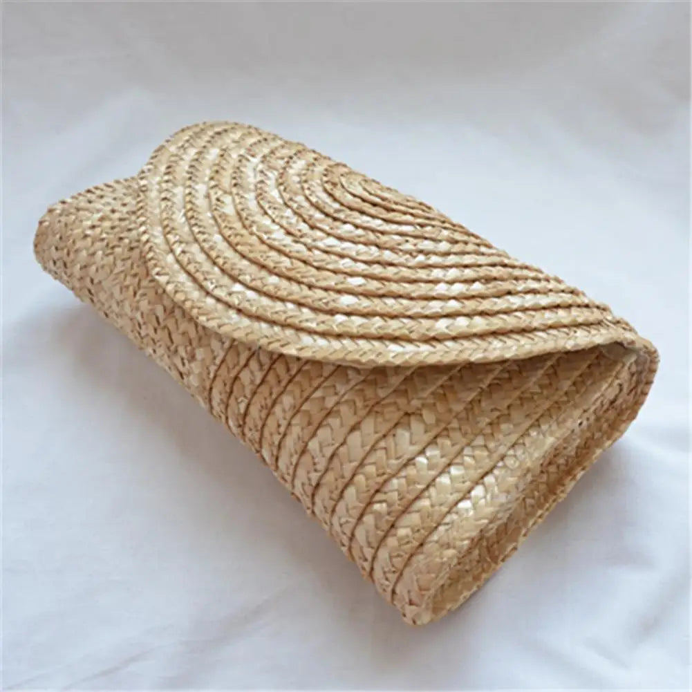 Bolso de mano de paja de trigo hecho a mano para mujer, estilo sobre, para playa de verano, cartera de viaje