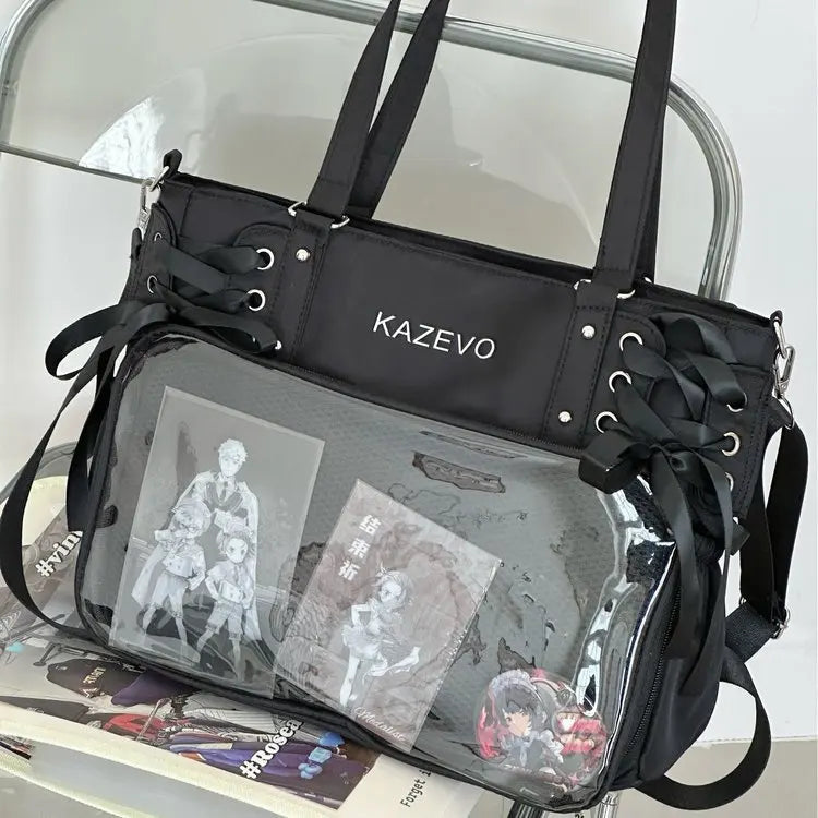 Bolso Bandolera con Lazo Estilo Universitario – Bolso de Hombro de Gran Capacidad para Chicas, Bolso Ita de Moda JK, Bolso de Mano con Acento de Lazo para Libros Escolares, Material Escolar y Uso Diario