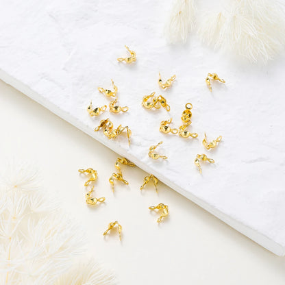 14K & 18K Gold Plated Double Hole Crimp End Clasp Beads – Open Cover Connector Beads for DIY Necklace & Jewelry Making