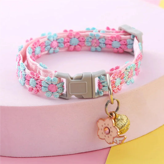 Cute Cat & Puppy Collar with Bell – Adjustable Cartoon Footprint Pet Collar, Colorful Safety Bell Ring Necklace for Cats & Small Dogs