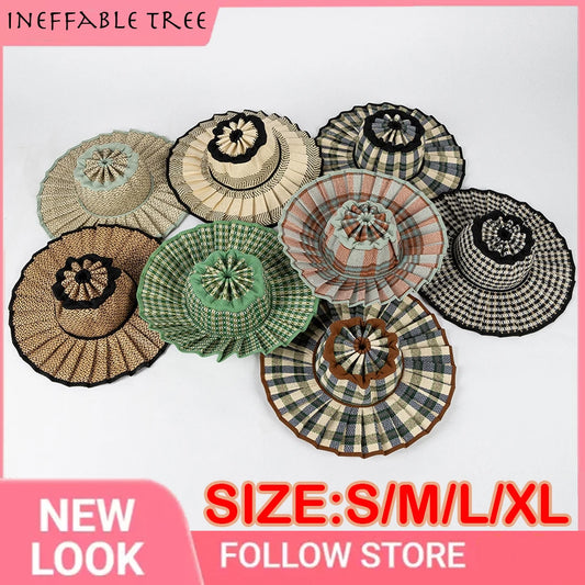 Wide Brim Plaid Sun Hat – Foldable Straw Hat for Women & Men, Spring Summer Outdoor Sunshade Hat S/M/L/XL
